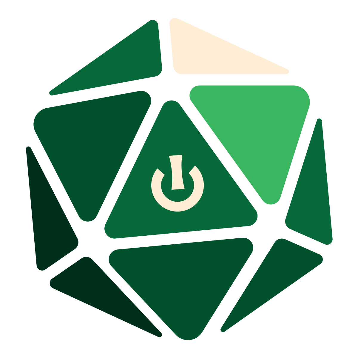 20 Sided Die with a Power button icon